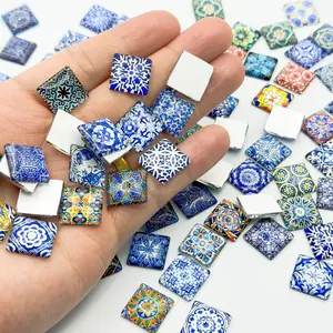 30pcs Blue Ceramic Mosaic Tiles, Regular Blue and Porcelain Plates, 0.59inchx0.59inch, Ideal for Craftsmanship