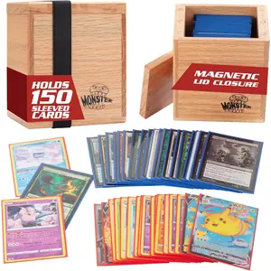 Monster Wooden Double Deck Box - Holds 150 Sleeved Cards- Compatible w Pokemon, Yugioh, Magic the Gathering & All Trading TCG Game, Gift