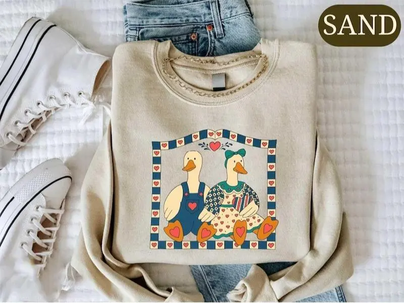 Vintage Goose Sweater, Country Farmhouse Cottagecore Crewneck