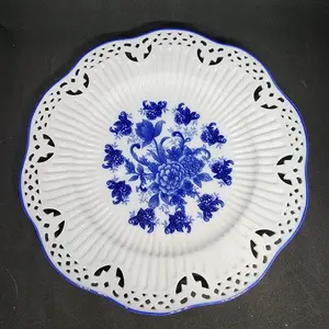 Blue N White Porcelain Reticulated Platter 10-1/4” diameter