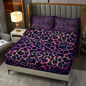 Pink Purple Black Leopard Print Enchanting Personality Fitted Sheet Set, Bedsheet Sets, 3 Pcs (1 Fitted Sheet + 2 Pillowcases) Soft Non-Slip Wear-Resistant No Pilling Ideal for Enchanting Personality Style Lovers Young Groups Fits Bedrooms Apartments