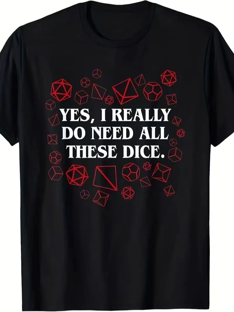 Men's Retro D20 Dice T-Shirt - Funny Roleplaying Game Graphic Tee with Polyhedral Dice Set Design, Comfortable Casual Shirt for Tabletop Gamers & D&D Fans
