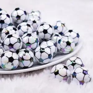 20mm Soccer print with AB Finish Bubblegum Beads