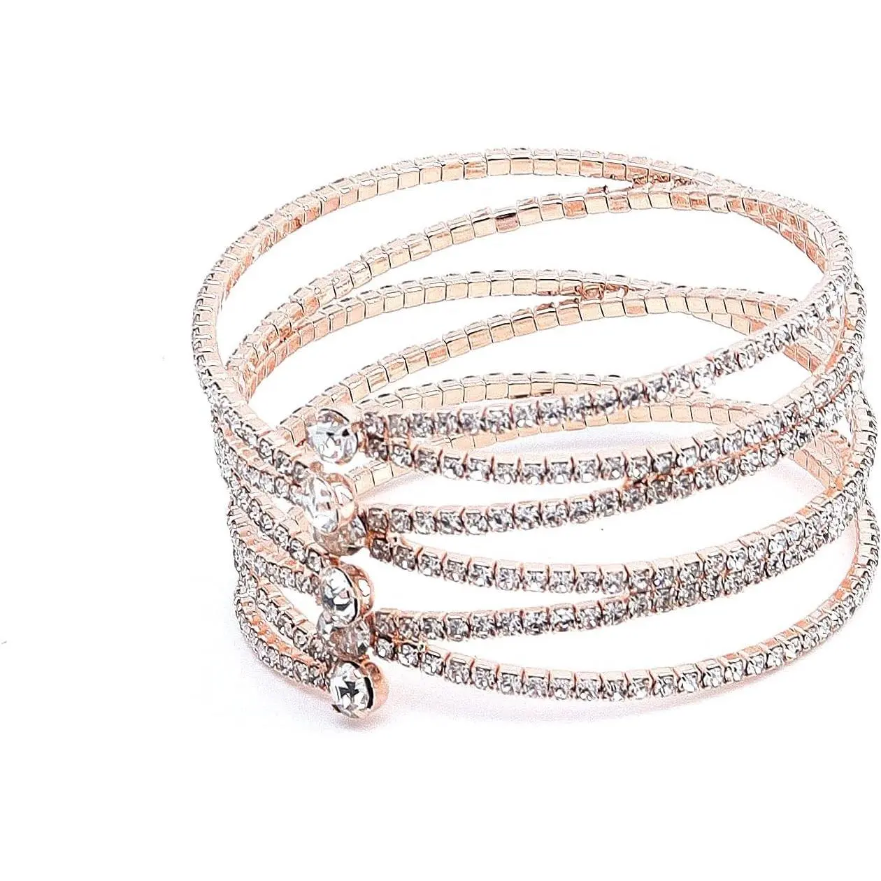 Rrdaily Layered Cubic Zirconia Cuff Bracelet for Women Teen Girls Fashion Charm 14k Gold Silver Bangle Chunky Rhinestone Prom Party Jewelry Gifts