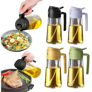 2pc/16oz/470ml Newly Upgraded Glass Olive Oil Sprayer for Cooking with Stickers, 2 in 1 Oil Dispenser for Kitchen Gadgets, Food Grade Premium Spray Bottle with Portion Control for Salad, Frying, BBQ