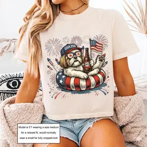 USA 250 Boxy Tee Shih Tzu Graphic Tee Cropped Shirt Women's Pet Lover Gift Vintage 90s Tee American Flag Shirt Retro Style