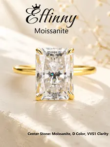 Effinny Certificated Moissanite Non-tarnish 4.5ct Elongated 14K Gold-Plated Excellent Radiant Cut Hypoallergenic Soliatire Engagement Ring, D Color VVS1 Promise Travel-friendly Jewelry for Her