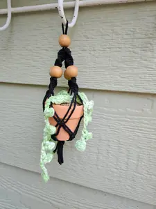 Crochet and Macrame Mini Hanging Potted Plant Decor Leaf
