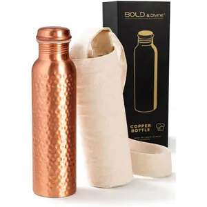 Premium 32oz Pure Copper Hammered Water Bottle for Drinking - Ayurvedic Health Benefits - Handcrafted Copper Water Vessel - Leak-Proof Design, Rust-Free - Bonus Canvas Carry Bag