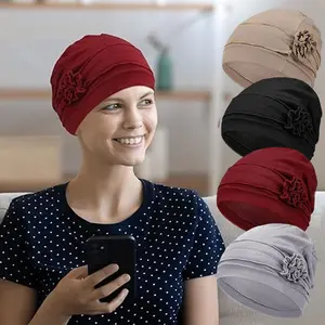 4 Pcs Women Slouchy Beanie Flower Chemo Hats Turban Headwear for Cancer Caps Soft Headcovers Head Wrap