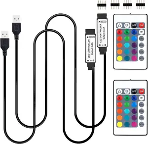 USB Led Light Controller, 5V Led Light Remote Replacement with 24 Key  Remote for 5v 4 pin 5050 2835 RGB LED Strips, 2 Pack(Not APP Control)