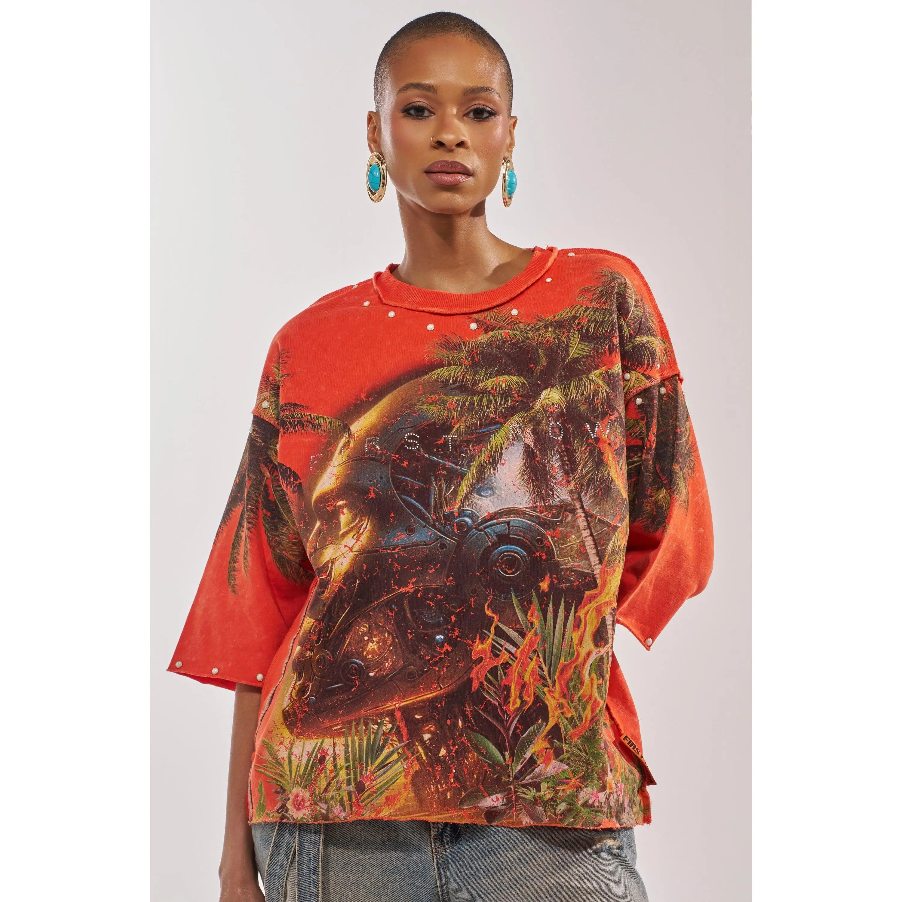 FIRST ROW LOST PARADISE RHINESTONE FRENCH TERRY TEE