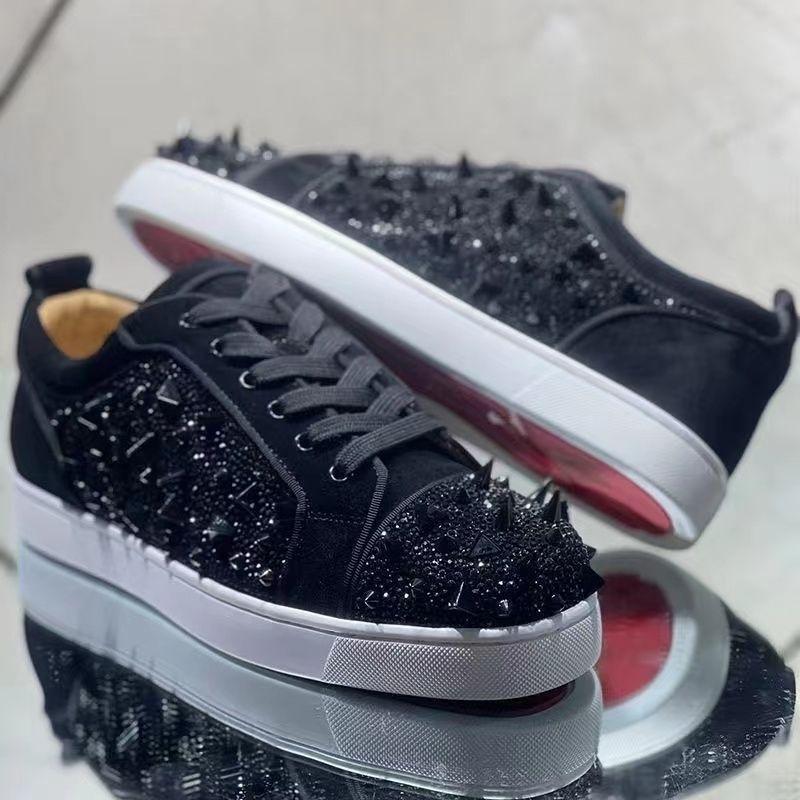 Men's Casual Sports Shoes with Rhinestones Fashionable Couple Style Luxurious Comfortable Red Soled Sneakers for Stylish Wear