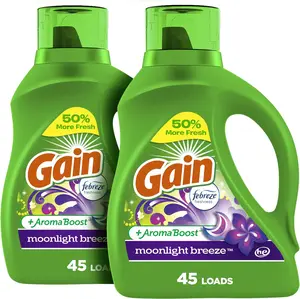 Gain + Aroma Boost Laundry Detergent Liquid Soap - Moonlight Breeze Scent, He Compatible, 45 Loads, 65 Fl Oz, Pack of 2