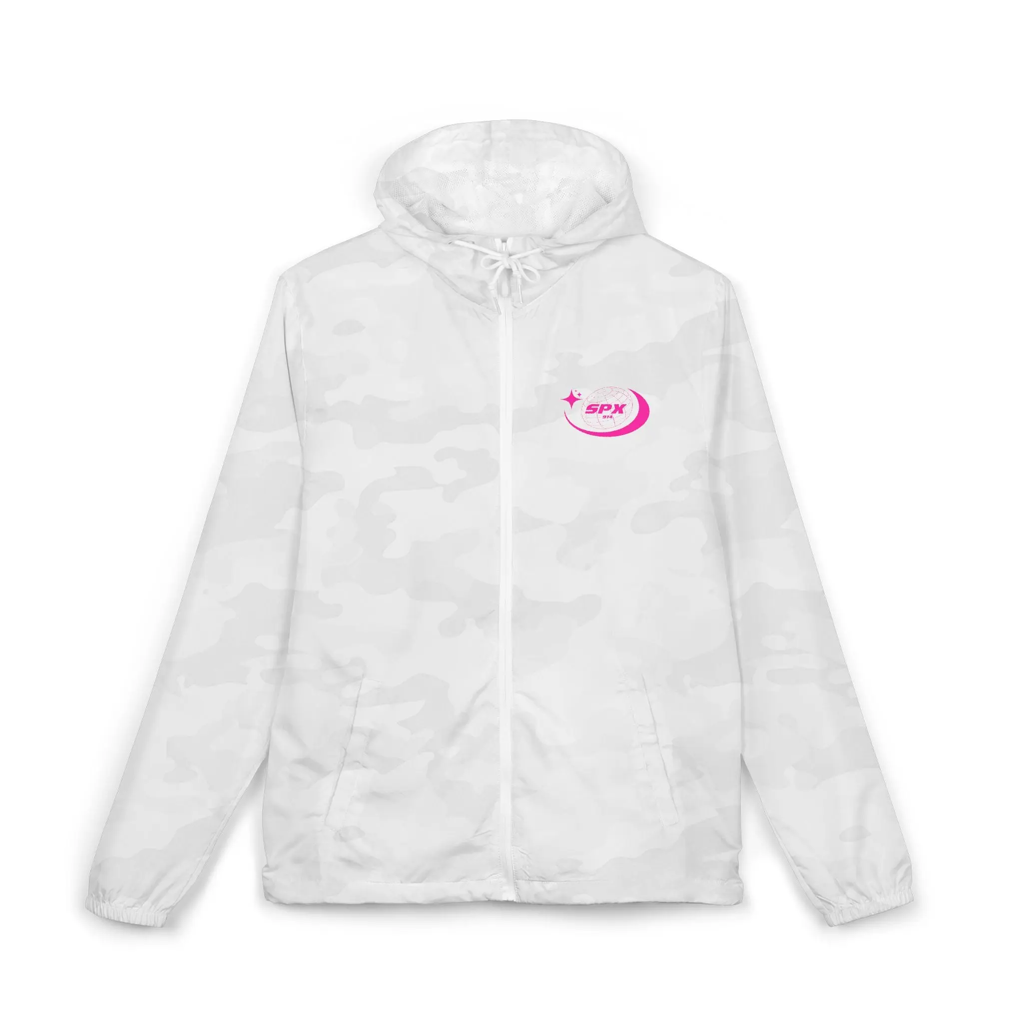 Windbreaker Jacket — Pink Retro 'SPX' Logo Camo Hooded Windbreaker