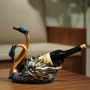 Swan Home Decoration Ornaments Elegant Deco for Couples Wedding Room Wine Rack Entryway Storage Crafts Gold & Blue Finish