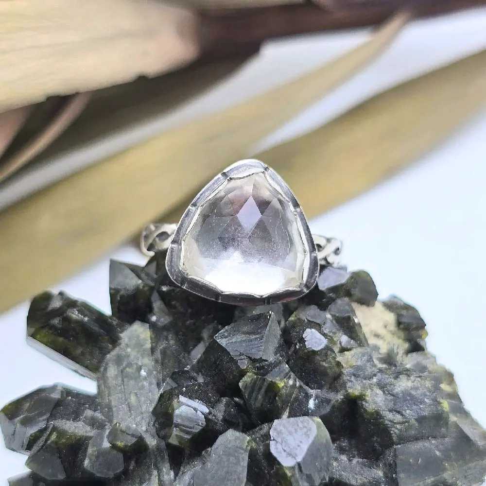 Jen's Jewels Clear Quartz and Sterling Silver Ring, Ring Size 9, Quartz Ring