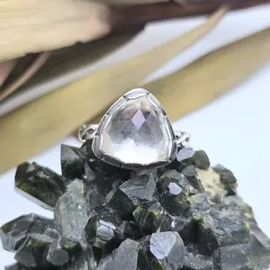 Jen's Jewels Clear Quartz and Sterling Silver Ring, Ring Size 9, Quartz Ring