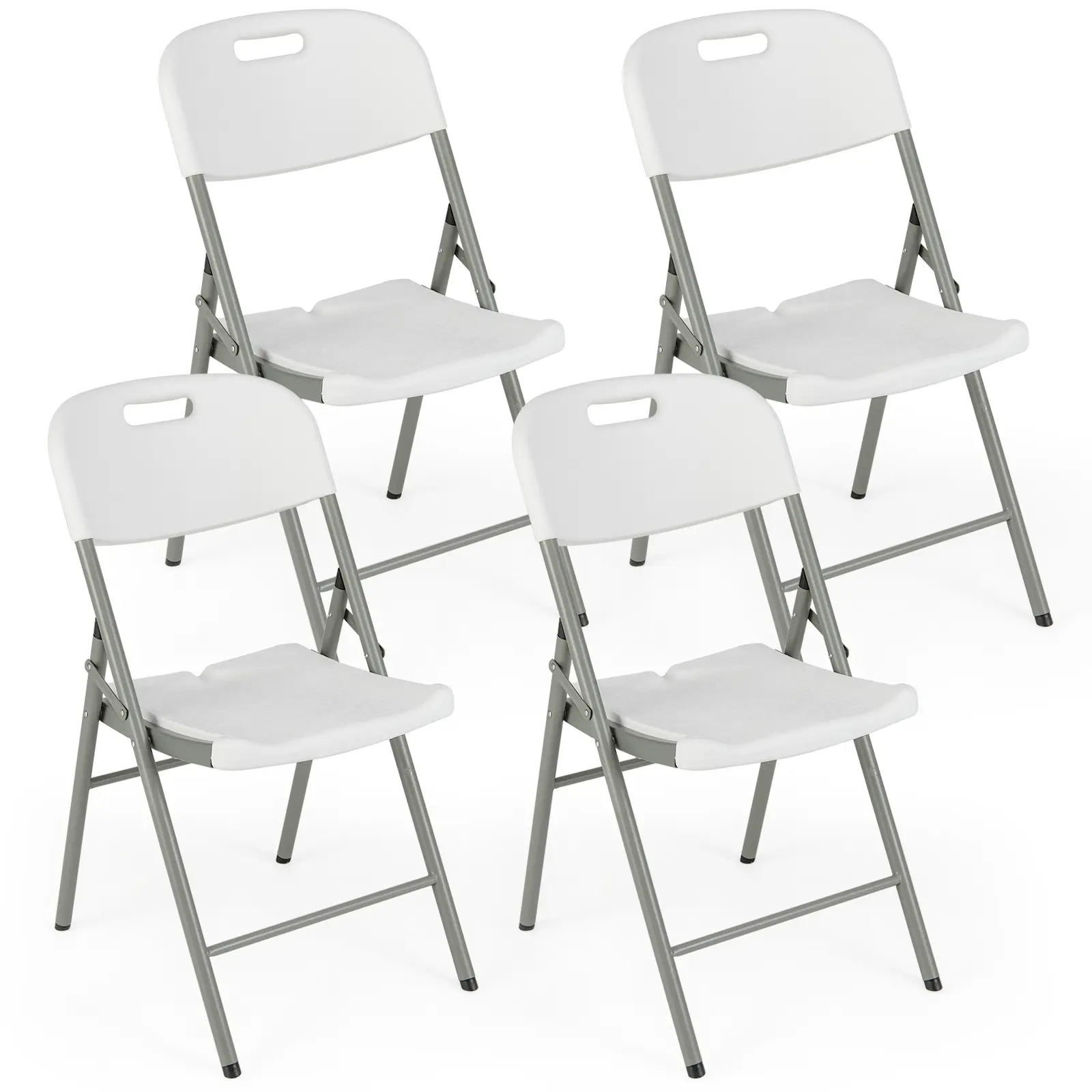 COSTWAY - 4 Pack Folding Stackable Chairs with Metal Frame and Carrying Handle-White