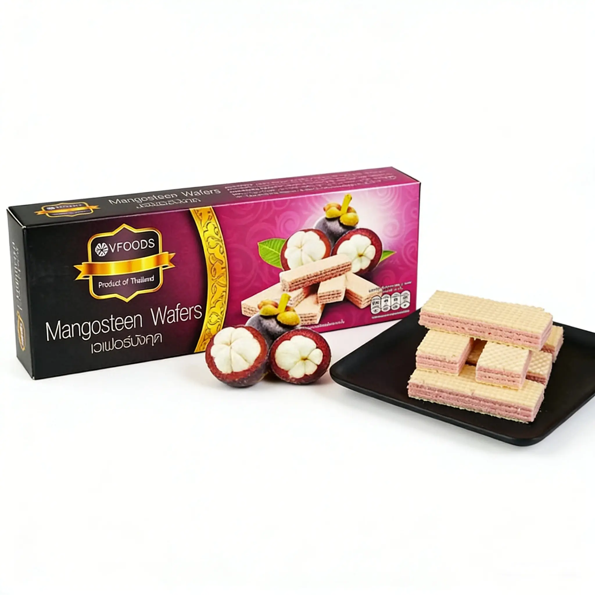 VFOODS Thai Mangosteen Wafer Rolls – Crispy Tropical Snack, Party Favor & Gift, 120g