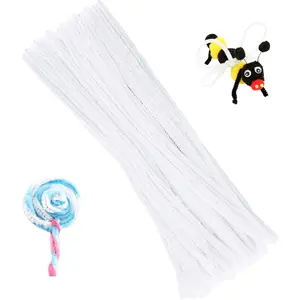 100 Pieces Solid Color Chenille Stem Pipe Cleaners Set for DIY Arts Crafts Decorations (White)