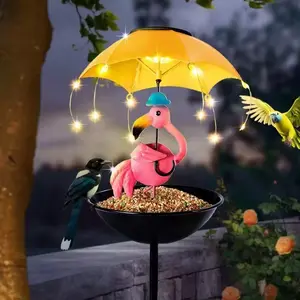 Outdoor iron waterproof statue light, garden decor realistic animal solar light—bees and flamingos—with hummingbird feeder function; Independence Day, Thanksgiving gifts; suitable for courtyard, lawn, patio, and garden.