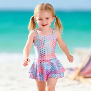 Kids Mermaid Scale Print One-Piece Swimsuit Dress – Cute Beach & Pool Swimwear for Girls
