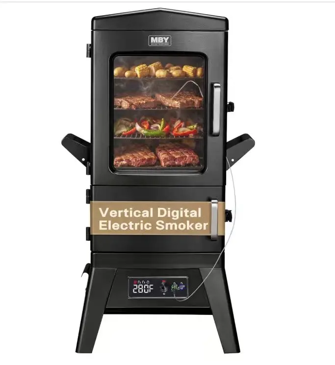 MAISON BACKYARDS Digital Electric Smoker with Cover, LED Display, Built-in Meat Probe, 633 sq in Cooking Area, 4 Racks, Insulated Chamber for All-Weather Barbecue & Grilling tiktokshopspringglowup,summerwins