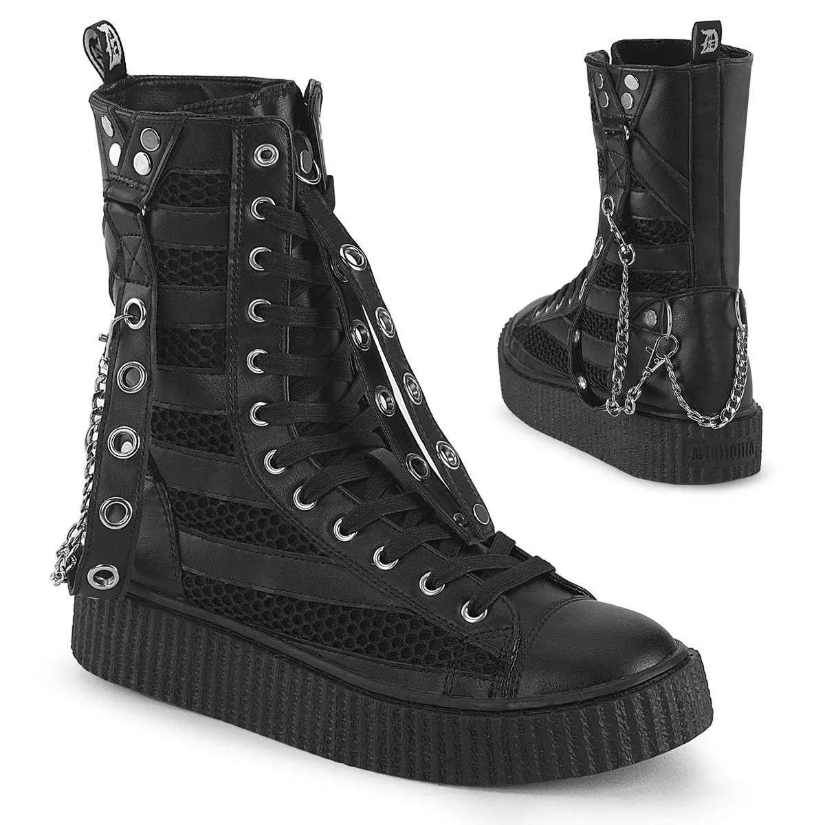 Demonia Men's Sneeker-325 Black Vegan Leather-Fishnet Sneakers
