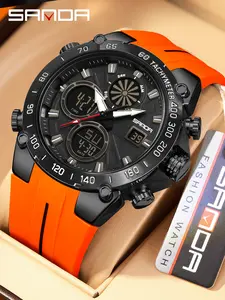 Sanda Men's Sports Watch New Trendy Segmented Timer Glow-In-The-Dark Multi-Function Casual Waterproof Electronic Watch Trendy Multifunctional Watch