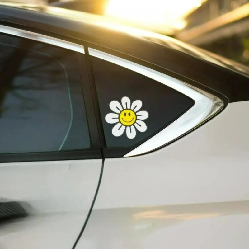 Pack of 3, Happy Smiley Stickers for Bikes, Motorcycles, and Cars - Durable Vinyl Daisy Rainbow Smiley Decal for Body and Side