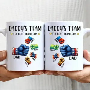 Personalized Up to 6 Kids Holding Dad‘s Hand Mug, Super Father's Day Fist Bump Mug , Dad's Team Mug , Father's Day Fist Bump Mug, Dad Hand Fist Bump Mug