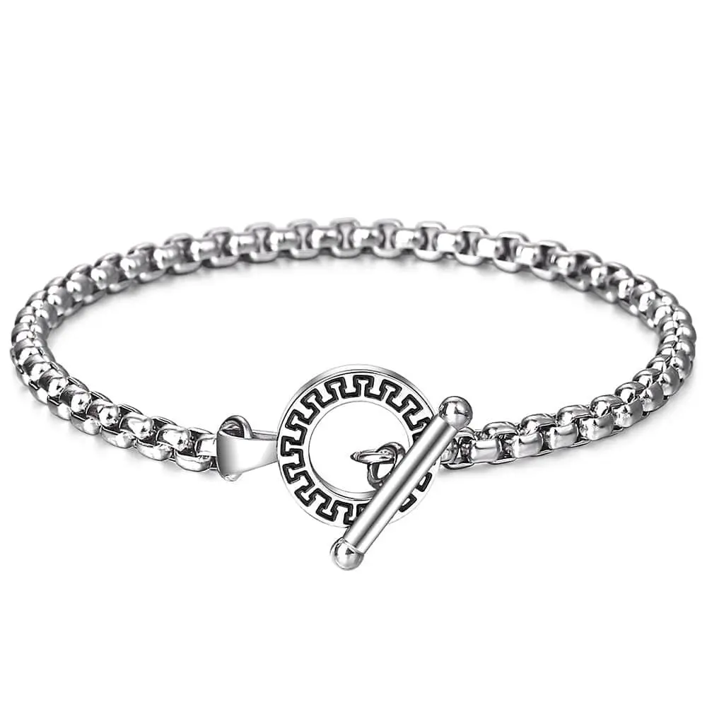 Hermah 4mm Stainless Steel Chain Bracelet Mens Boys Box Link Bracelet Silver Color Lobster Clasp Jewelry