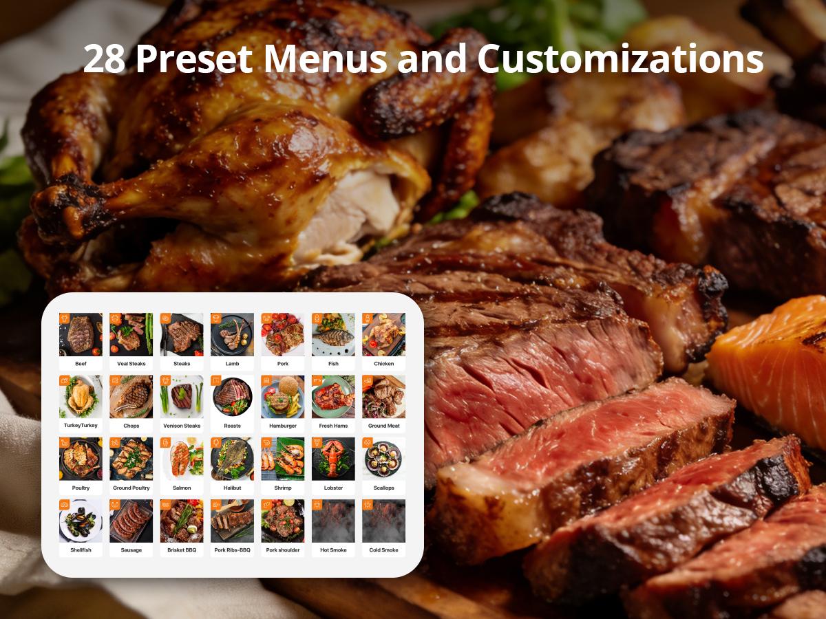 Wireless meat thermometer with 4 probes; INKBIRD WiFi Digital Wireless Meat Thermometer, featuring 5 sensors, estimates cooking time, connects to Apple Watch, and is suitable for rotisserie, grills-summervibes
