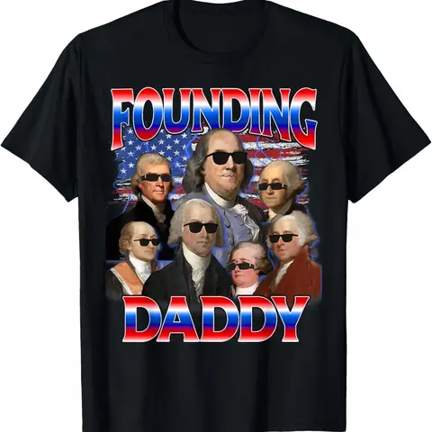 Men's Short-sleeve Round Neck Patriotic T-Shirt, Funny 4th of July Founding Daddy George Washington Design, Unisex Casual Wear for Outdoor Fit