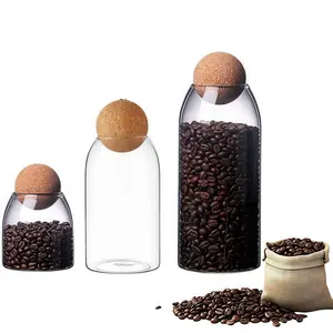 Kitchen Glass Storage Canister with Ball Cork Airtight Jar for Coffee Beans & More 3mm Thick Borosilicate Glass 92% Transparency Natural Cork Stopper Stylish Round Mouth Thermal Shock Resistant Containers - Bottle TikTokShopBlackFriday