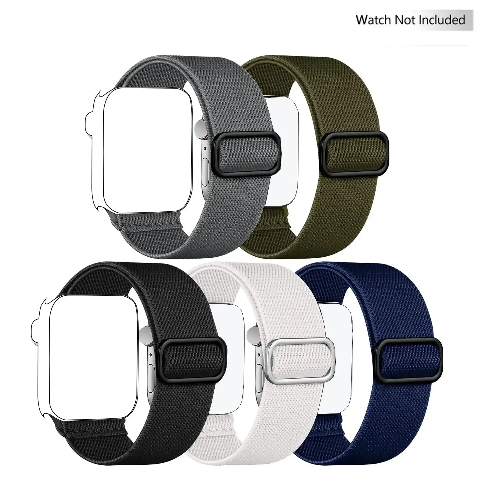 Stretchy Solo Loop Band for Apple Smart Watch (Band Only), 5 Counts Soft Nylon Elastic Braided Smartwatch Band, Smartwatches Accessories, Breathable R