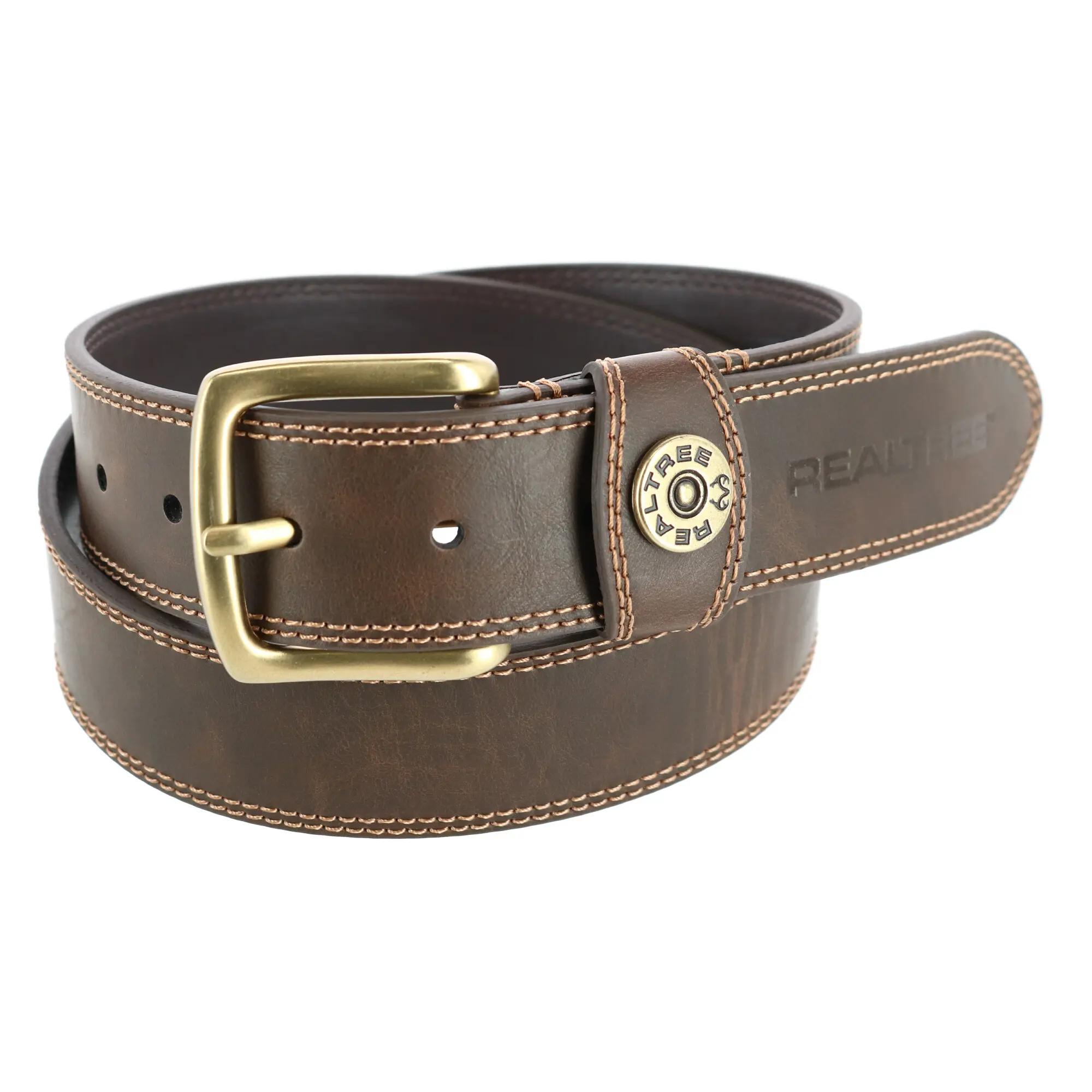 Realtree Men's Shotgun Shell Keeper Belt, Vintage Heavy-Duty Leather with a Solid Color Finish and Adjustable Antique Brass Buckle, Adjustable Buckle, Solid Color Buckle
