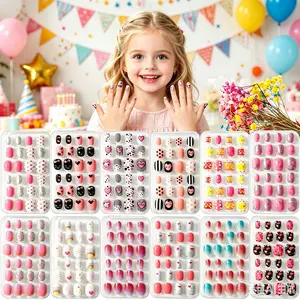 EBANKU 288 PCS Girls Press-On Nails Gift Set, Short Full Cover Fake Nail Tips with Colorful Cute Patterns, Easy Wear Nail Set for Party Favor, Birthday and Holiday Gift