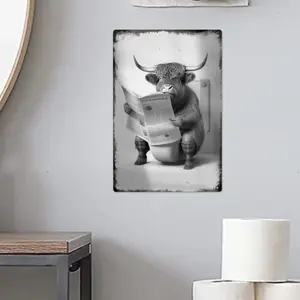 Cow Pattern Wall Painting, 1 Count Iron Plaque Wall Art Painting For Home Toilet Bathroom