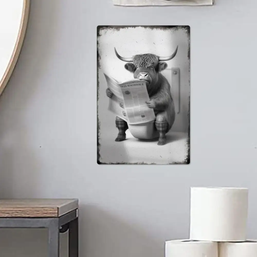 Cow Pattern Wall Painting, 1 Count Iron Plaque Wall Art Painting For Home Toilet Bathroom