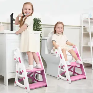 Potty Training Seat, 2-in-1 Toddler Toilet Seat with Step Stool, Ultra-Stable Potty Chair Attachment, Adjustable Seat and Step Ladder, Non-Slip Design, Splash Guard for Boys and Girls(Pink)