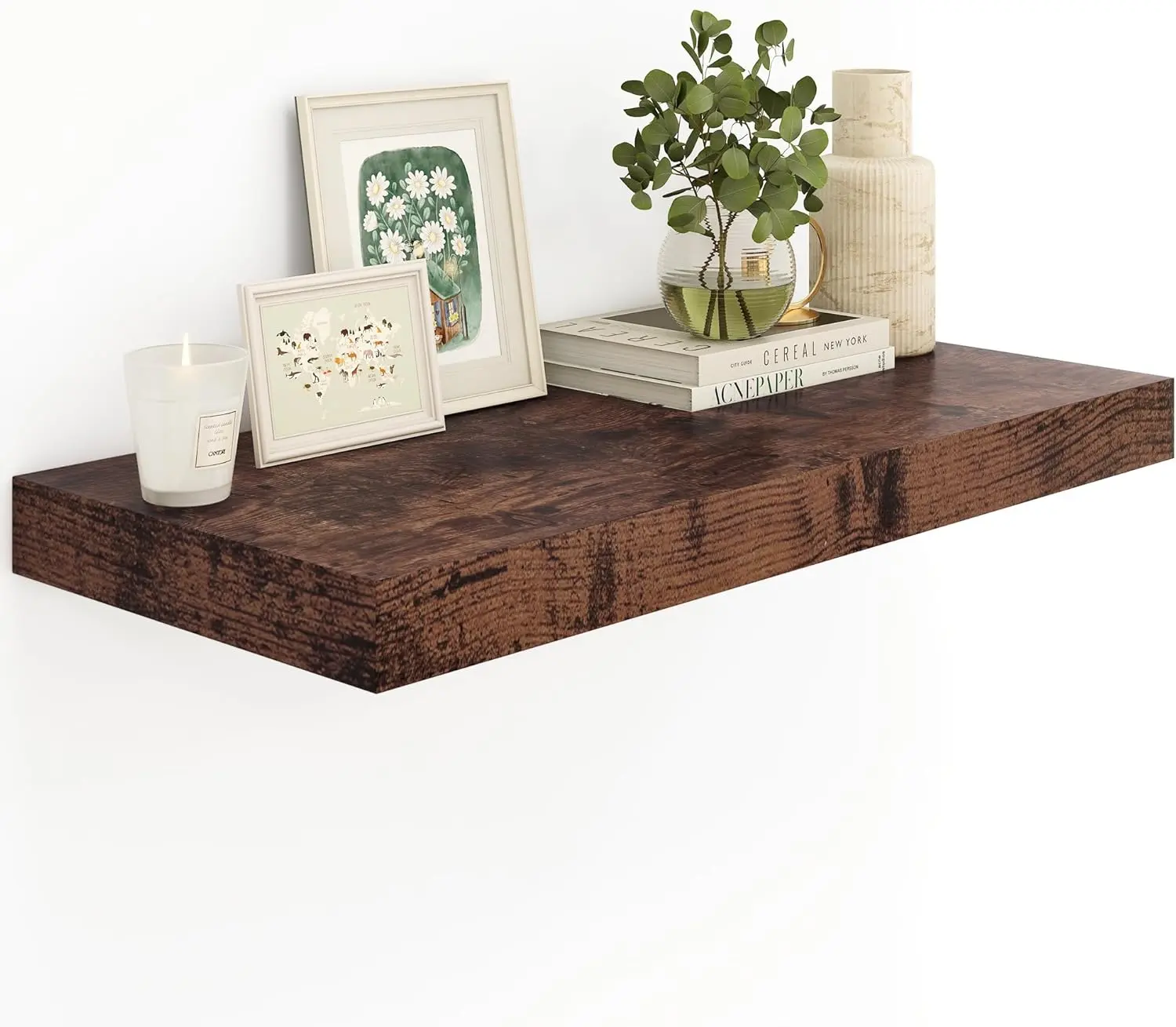 12" Deep Rustic Brown Floating Shelves,Over Long Wall Mounted Farmhouse 36 inches,Wall Shelves with Invisible Brackets for Bedroom,, Living Room,, Set of 1