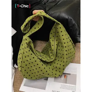 Retro polka dot corduroy underarm bag, a stylish and spacious shoulder bag, Crossbody Tote Bag for young women, Versatile Shoulder Bags, perfect for dates, shopping, commuting, casual outings, and everyday accessories.