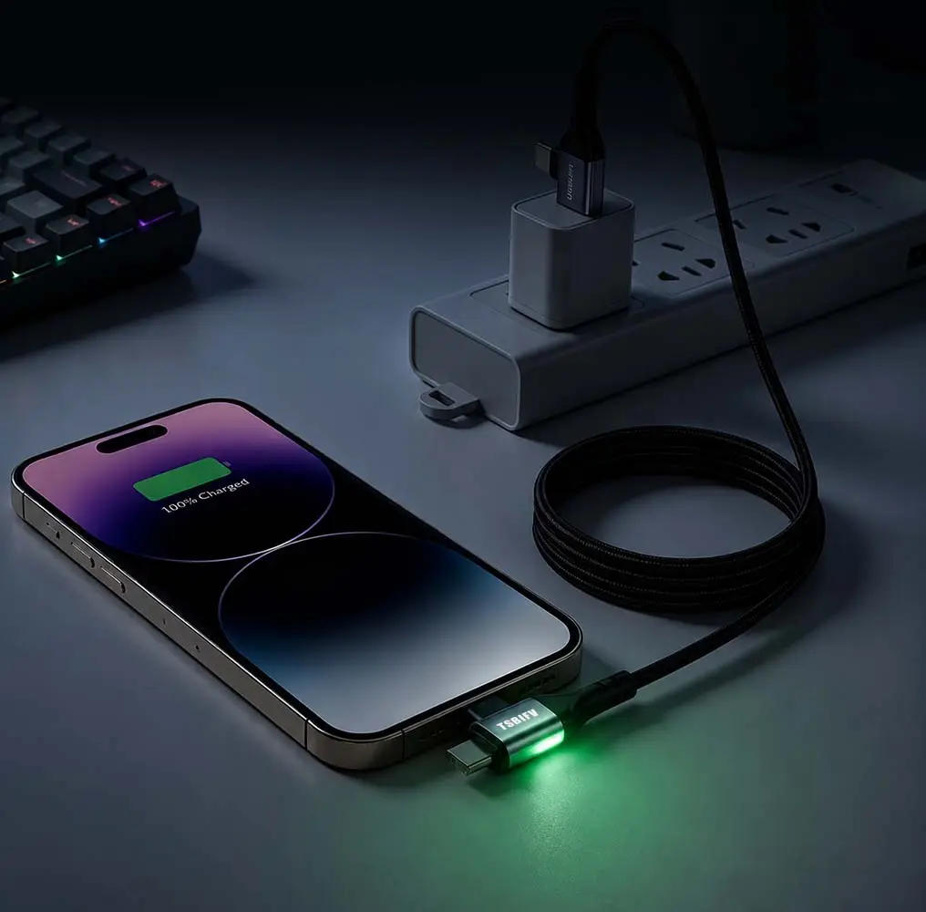 TSBIFV Durable 4-in-1 LED Fast Charging Cable - USB C & Lightning Electronic Charger with Data Transfer Support for iPhone 16/15, Samsung Cellphone, iPad, MacBook, Bedside Charger Cables