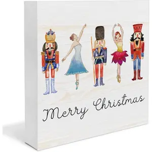 Indoor Christmas Decorations, Nutcracker Decor, Merry Christmas Wooden Decorative Sign Home Decor for Desk Table Shelf 5 x 5 Inches