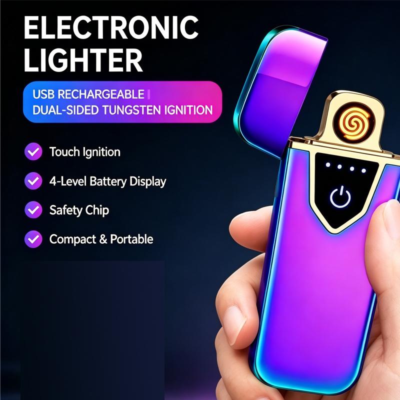 2-Pack Dazzling Dazzling USB Charge Electronic Cigarette Lighter, Windproof, Sleek Look, Sturdy Camping Gear Accessory for Candles, Aromatherapy, Ideal Gift for Boyfriend