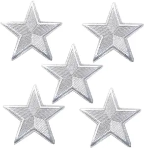 5pcs Stars Patches, Embroidered Iron on/Sew on Stars Patches, DIY Applique for Jackets Hats Backpacks Jeans, White