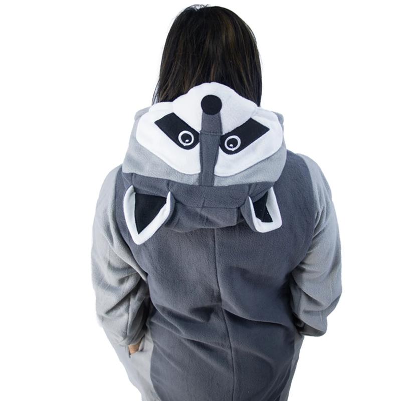 Gray Raccoon Kigurumi Onesies Anime Cartoon Women Men Pajamas Halloween Christmas Cosplay Anime Full Body Pijama