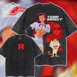 REALITEESS.GO-Team Rocket v2.8 T-Shirt Oversized Vintage Anime Tee | Unisex Streetwear Cotton Top Inspired by Anime | Classic Japanese Anime Graphic Shirt for Fans and Collectors